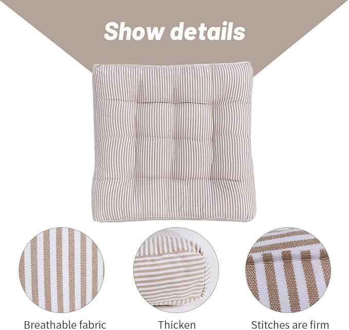 Tiita Chair Cushions 22"x22" Square Windows Pad for Adults Seating Pillows Set of 2, Beige