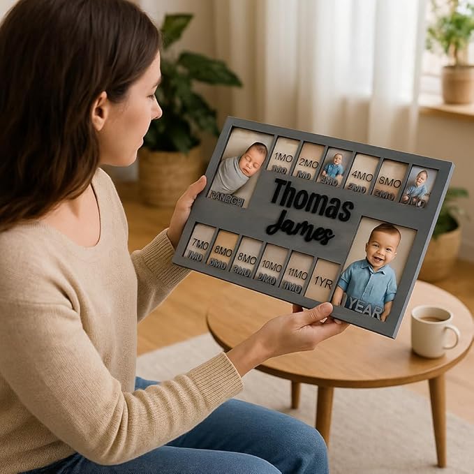 Newborn picture frame - 12 months photo display - Personalized frame - Gift for new mom - Baby photo album- Baby portrait (Newborn)