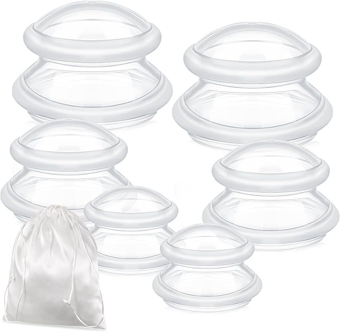 TrelaCo 6 Pcs Cupping Kit for Massage Therapy 3 Sizes Silicone Cupping Set Chinese Massage Therapy for Studio Household Cellulite Joint Pain Muscle Pain(Clear)