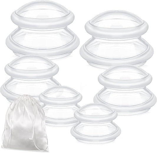 TrelaCo 6 Pcs Cupping Kit for Massage Therapy 3 Sizes Silicone Cupping Set Chinese Massage Therapy for Studio Household Cellulite Joint Pain Muscle Pain(Clear)