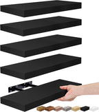Sorbus Floating Shelves for Wall, Bathroom Shelves Wall Mounted for Kitchen, Bedroom, Living Room, Bathroom Storage, Over Toilet, Hanging Book Shelf for Ｗall Home Decor (Black, 5 Pack)