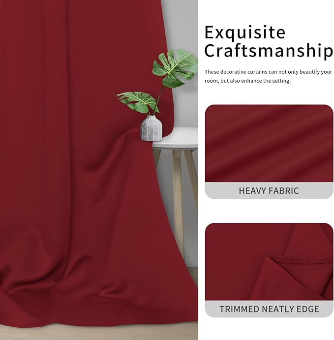 Easy-Going Blackout Curtains for Bedroom, Solid Thermal Insulated Grommet and Noise Reduction Window Drapes, Room Darkening Curtains for Living Room, 2 Panels (42x95 in, Christmas Red)
