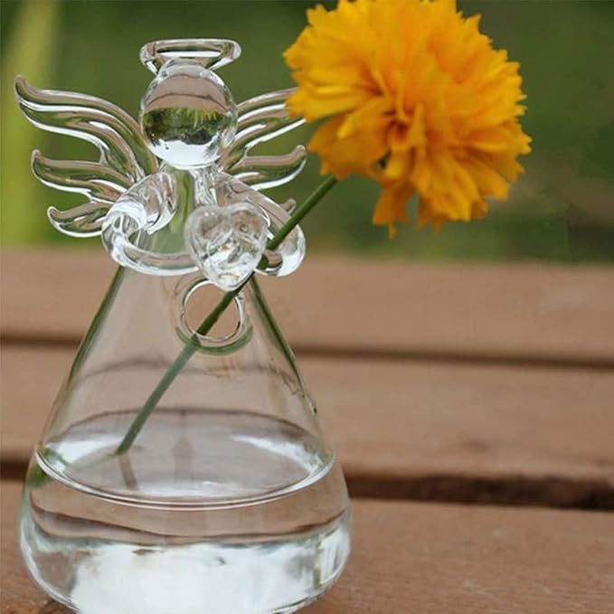 Angel Design Glass Vases Clear Flower Plant Terrarium Container Hanging Vase Wedding Decor Garden Ornaments Hanging Planter (Pack of 10)