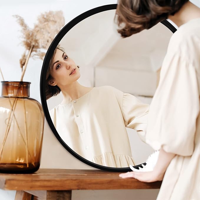 Fabuday Black Round Mirror for Wall 26 inch - Circle Mirror for Bathroom, Entryway, Living Room, Hallway, Vanity Decor, Big Matte Metal Frame Mirror