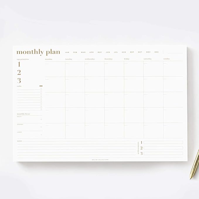 Bliss Collections Monthly Planning Pad, To Do List Notebook - Undated Tear-Off Sheets Notepad - Work Calendar, Organizer, Scheduler for Goals, Tasks - The Essential, 12" x 18", 18 Sheets