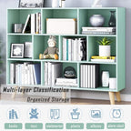 IOTXY Wooden Open Shelf Bookcase - 3-Tier Floor Standing Display Cabinet Rack with Legs, 10 Cubes Bookshelf, Tiffany-Green