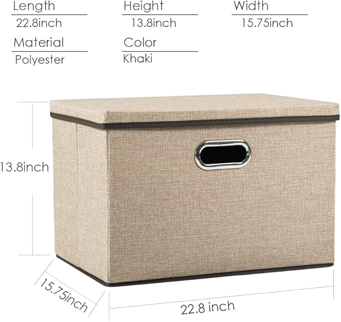 PRANDOM Extra Large Collapsible Storage Bins with Lids [5-Pack] Linen Fabric Foldable Storage Baskets Boxes Organizer Containers Cube with Cover for Bedroom Closet Office Nursery (22.8x15.75x13.8)