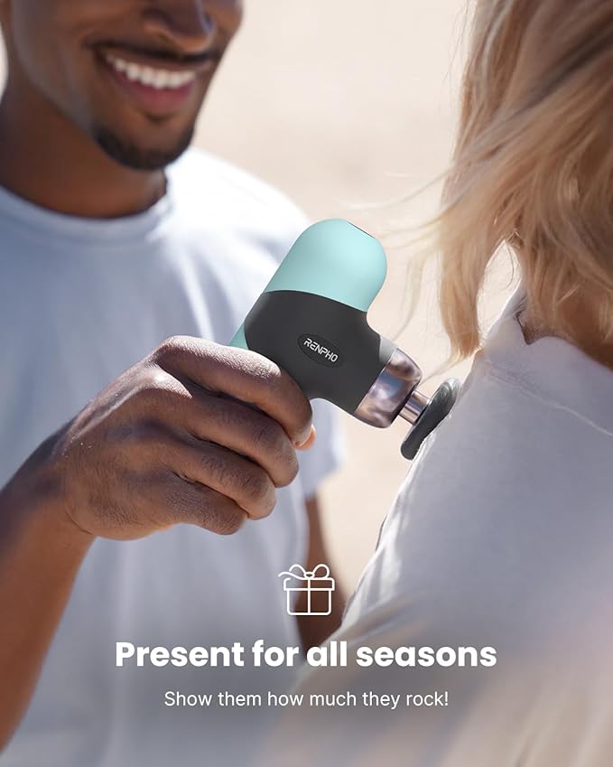RENPHO Mini Thermal Massage Gun with Heat, Portable Deep Tissue Percussion Massager, Color Silicone Sleeves Travel Size with Carry Case, Mint
