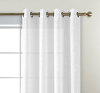 MIUCO Floral Embroidered Semi Sheer Curtains Faux Linen Grommet Window Curtains for Bedroom Living Room 84 Inches Long 2 Panels, Pure White