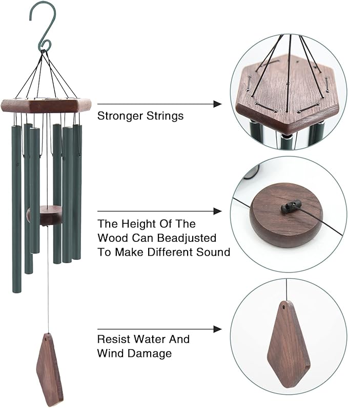 Small Green Wind Chimes for Outside, Tuned Soothing Melody, Sympathy Chimes for Mom/Housewarming, Outdoor Decoration