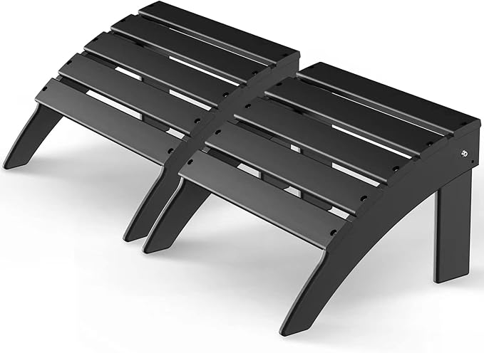 GREENVINES Adirondack-Ottoman | Set of 2 | HDPE Plastic | Outdoor Footrest | All Weather | Foot Rest | Foot Stool | Black | for Adirondack Chair | for Patio Backyard Pool