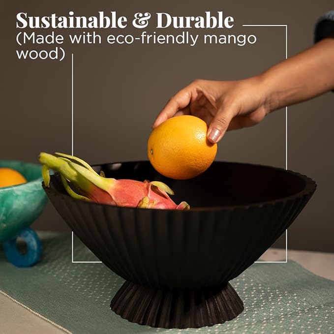 Folkulture Wooden Fruit Bowl for Kitchen Island | (11") Countertop or Eco Friendly Decorative Centerpiece Table Decorations | Decorative-Bowl or Fruits Tray or Fruits Holder for Kitchen Counter Decor