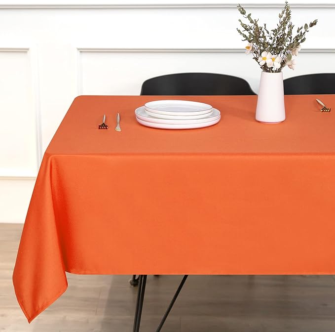 sancua Rectangle Tablecloth - 70 x 120 Inch - Stain and Wrinkle Resistant Washable Polyester Table Cloth, Decorative Fabric Table Cover for Dining Tables, Buffet Parties and Camping, Orange