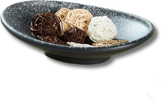 Oval Ceramic Decorative Bowl, Key Dish for Entryway Table, Small Home Decor Accent, Trinket Tray for Office Home Decor Gift (10'' Snowflake Gray without Glaze Layer)