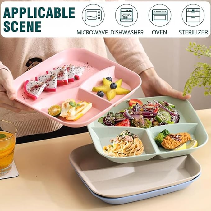 10 Inch Portion Control Divided Plates for Healthy Eating, 4PCS Unbreakable Wheat Straw Dinner Plate BPA Free, Plates for Kids Adults Picnic,Reusable Plates (4 PACK)
