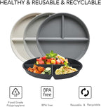 greenandlife 9 Inch (4PCS) Unbreakable Divided Plates for Kids Adults, Dishwasher & Microwave Safe Compartment Plate, Lightweight Reusable Plastic Portion Control Plates, BPA Free and Healthy