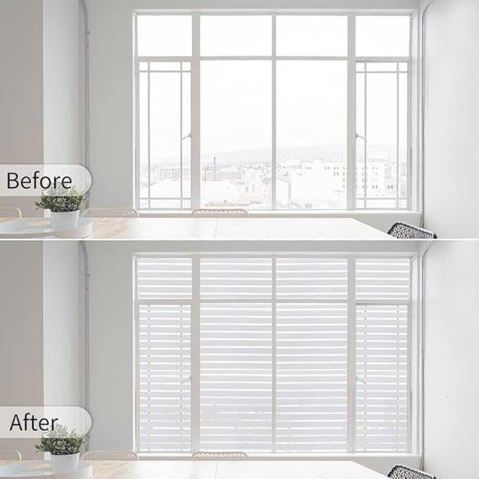 Window Privacy Film, Stripe Window, Film Static Cling, Anti UV, Heat Control, Ideal for Home Shower Office Glass Door (Stripes Pattern, 17.5X78.7Inch)