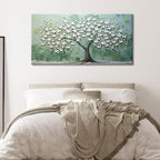 LASMOND Turquoise Tree of Life Wall Art for Living Room Canvas Prints Artwork Modern Abstract Bedroom Office Painting Decor (46x23 Inches)