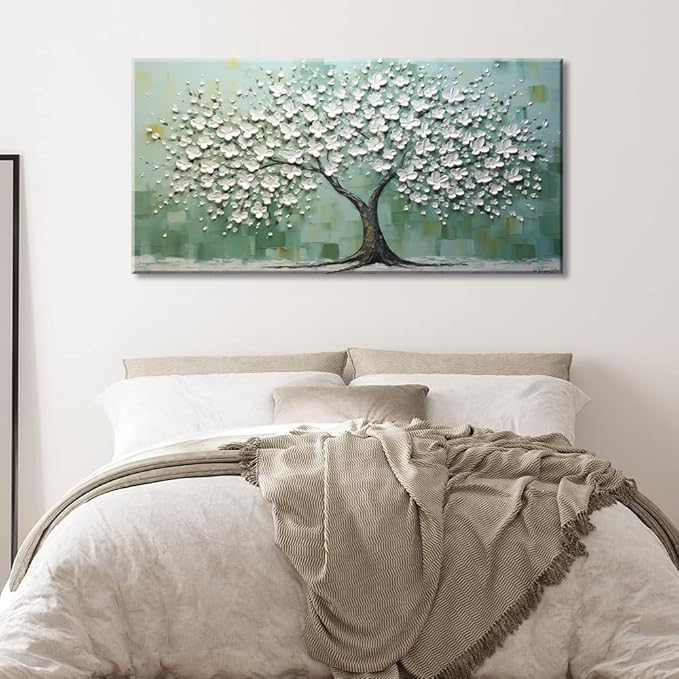LASMOND Turquoise Tree of Life Wall Art for Living Room Canvas Prints Artwork Modern Abstract Bedroom Office Painting Decor (46x23 Inches)