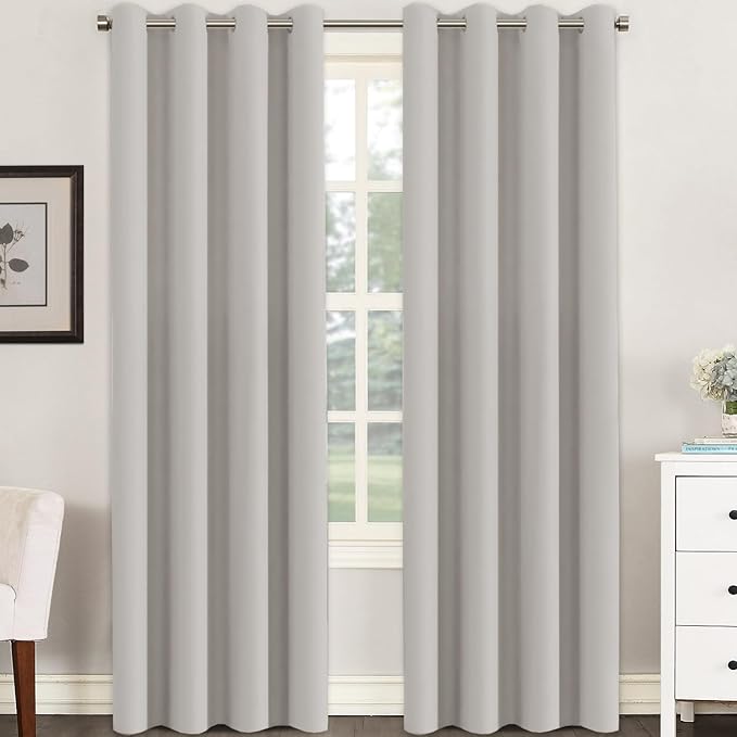 H.VERSAILTEX Premium Blackout Thermal Insulated Room Darkening Curtains for Bedroom/Living Room - Classic Grommet Top (2 Panels, Stone, 52 Inch by 84 Inch)