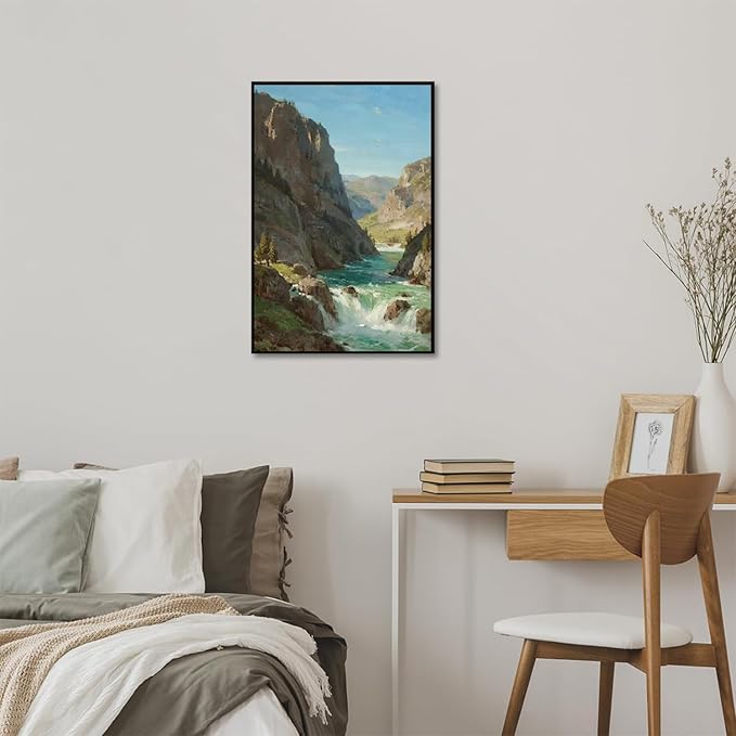 Natural mountain stream scenery poster suitable for bedroom beautiful blue sky flowing river scenery suitable for living room dormitory office
