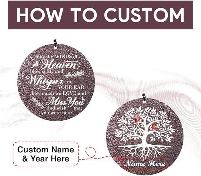 Sympathy Wind Chimes Life Tree, 36inch Personalized Memorial Wind Chimes, Cardinal Wind Chime for Loss of Loved Dad/Mom, Sympathy Gifts Memorial Gifts, Deep Tone Outdoor Decorations