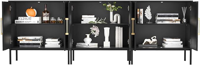 LYNSOM TV Stand for 85 Inch TV, Media Entertainment Center Console Table, 3 Cabinets, TV Console Table with Storage Cabinet for Bedroom, Living Room, Entertainment Room (Black)