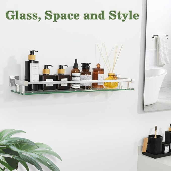 Alise Bathroom Shelf Wall Mounted, Polished Chrome Large Capacity Glass Shelf for Bathroom, 24 inch