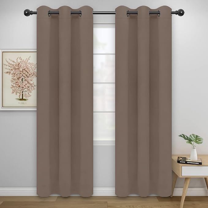 Easy-Going Blackout Curtains for Bedroom, Solid Thermal Insulated Grommet and Noise Reduction Window Drapes, Room Darkening Curtains for Living Room, 2 Panels(46x84 in, Camel)