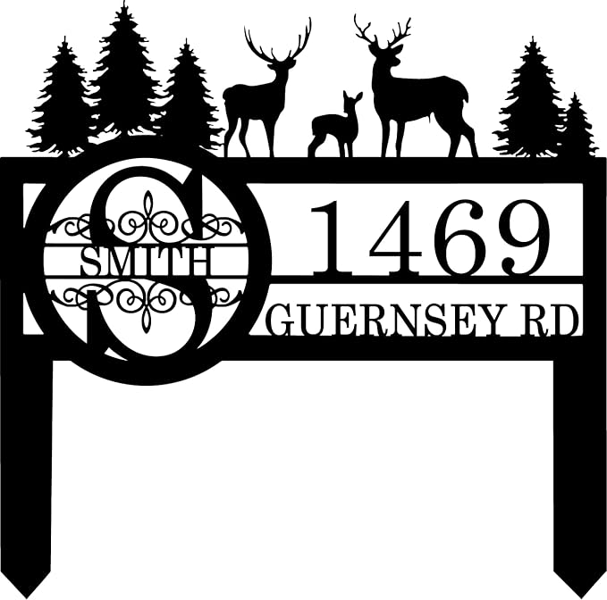 Personalized Deer Custom Garden Address Sign with Metal Stake, Housewarming Gift, Outside Camping Decor