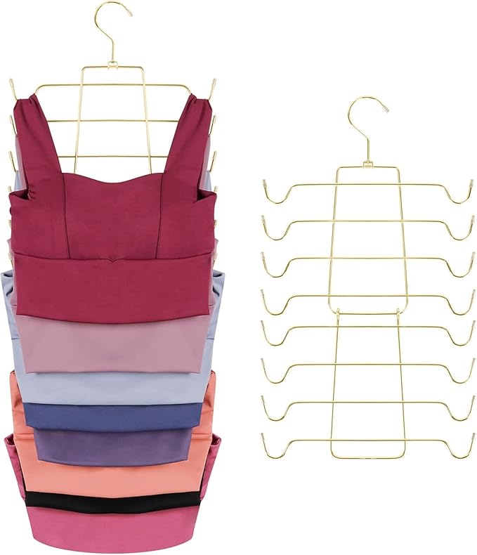 ZEDODIER 3 Pack Tank Top Hanger, Space Saving Bra Hangers, Non-Slip Hanging Sport Bras Holder, Closet Organizers and Storage for Camisoles Tank Tops Bras Ties Swimsuits Strappy Dress, Gold