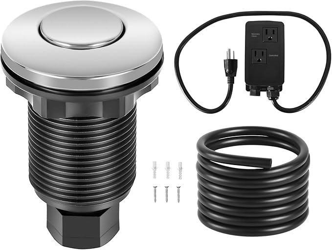 VEVOR Garbage Disposal Air Switch Kit, Dual Outlet Sink Top Air Switch for Food Waste Disposal, 2.5-inch Brushed Nickel Stainless Steel ON/OFF Air Push Button, Suitable for Stainless Steel Countertops