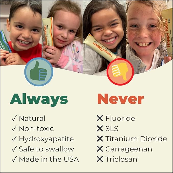 Happy Tooth Hydroxyapatite Toothpaste, Fluoride Free, Natural Whitening for Kids, Toddlers and Adults, SLS Free, Enamel Safe, Dentist Formulated with Clean Ingredients, Vanilla Frosting Flavor, 3.4oz