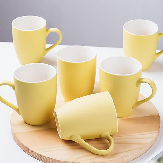 Coffee Mugs Set of 6, 12oz Ceramic Coffee Mugs with Handle, Matte Porcelain Yellow Coffee Mug for Latte, Tea, Cocoa, Cappuccino, Cups for Women Men for Home Restaurant Mug (Yellow)