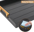 Coffee Table Trays - Large Ottoman Tray for Living Room - Wood Serving Trays with Handles(2 Sets) - Wooden Tray for Coffee Table, 4 Round Coasters Included, Black