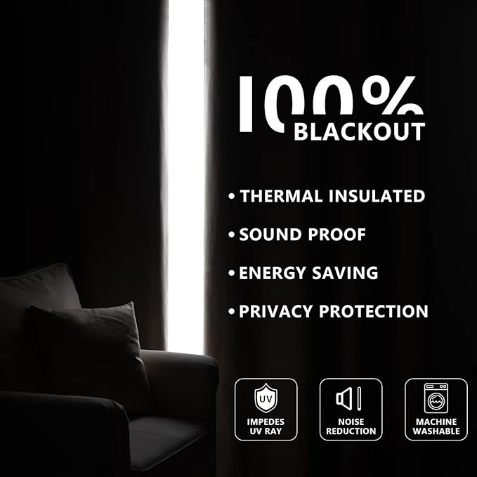 Blackout Curtains 108 Inches Long 2 Panels Set, 100% Black Out Textured Thermal Curtains, Grommet Light Blocking Drapes for Living Room Bedroom Luxury Decor(52W × 108L inch, Greyish White)