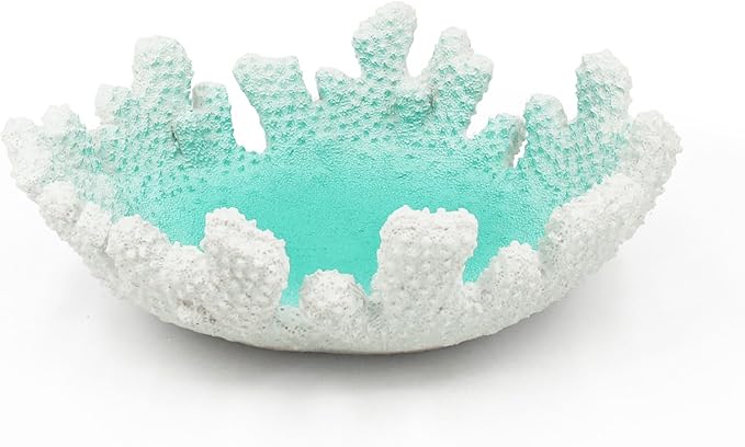 Turquoise Coral Textured Decorative Bowl,9.45" Medium Resin Decorative Centerpiece Bowl for Coastal Beach theme house table centerpiece decorations & Nautical decorations for coffee table