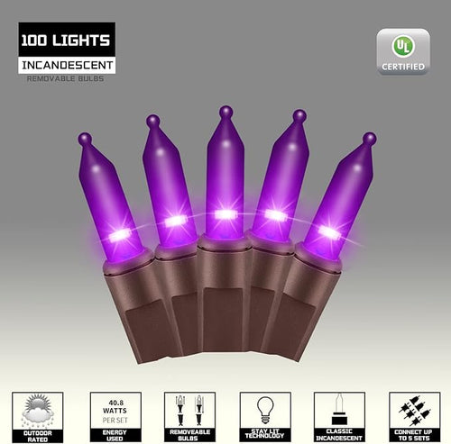 100LIGHTS Purple Extra-Bright with End Connectors Halloween Decorative Lights 5.98m UL Certified Mini String Light Set Waterproof for Halloween Home Garden Christmas Tree Party Patio Wedding