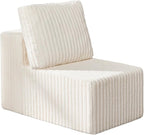 Single Sofa 1 Seat Couch with Deep Seat Memory Foam Cloud Chair with Pillows Large Sofa with L Shape for Living Room Bedroom (Strip White, Single)
