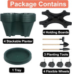 Vertical Planter 4 Tier Stackable Planters Garden Planters Strawberry Herb Flower and Vegetable Planter Indoor Outdoor Gardening Pots with Removable Wheels and Tools