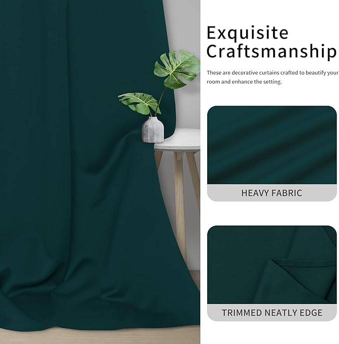 Easy-Going Blackout Curtains for Bedroom, Solid Thermal Insulated Grommet and Noise Reduction Window Drapes, Room Darkening Curtains for Living Room, 2 Panels(42x63 in, Deep Teal)