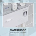 HubiCare Toothbrush Holder with Toothpaste Dispenser Wall Mounted for Bathroom, Automatic Toothpaste Squeezer, Bathroom Organization and Storage, 5 Toothbrush Slots (3 Cups)