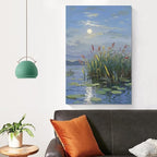 Landscape poster artwork art poster natural landscape painting reed marsh under the moonlight suitable for living room bedroom home wall
