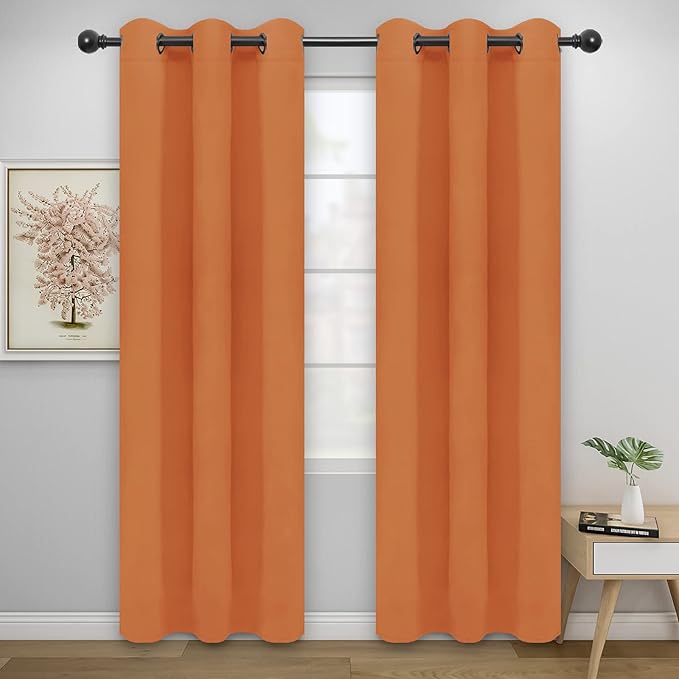 Easy-Going Blackout Curtains for Bedroom, Solid Thermal Insulated Grommet and Noise Reduction Window Drapes, Room Darkening Curtains for Living Room, 2 Panels(42x84 in, Orange)