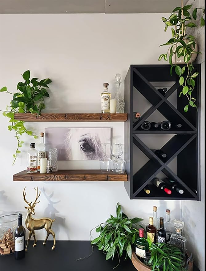 joelsantiques | 24 Inch Floating Shelves for Wall | Made of Natural Wood and Easy Install | Heavy Duty Rustic Book Shelves | Perfect for Bathroom, Kitchen, Living Room | Medium Brown 24x9x2 Inches