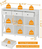 FATORRI 6 Cube Storage Bookshelf with 3 Drawers - White Oak 47"