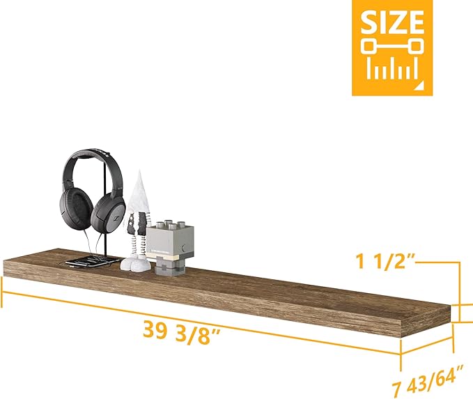 BAMEOS Floating Shelves,40 in W x 8in D Wall Mounted Wooden Shelves with Invisible Brackets Set of 2, Hanging Wall Shelves Decoration for Bedroom, Bathroom, Living Room and Kitchen