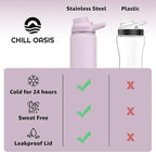 Chill Oasis Water Bottle | Compatible With Popular Flavor Cartridges | BPA Free, Leak Proof, Double-Walled Vacuum Insulated Stainless Steel, and Dishwasher Safe | Cold for 24 Hours (Lavender, 32oz)