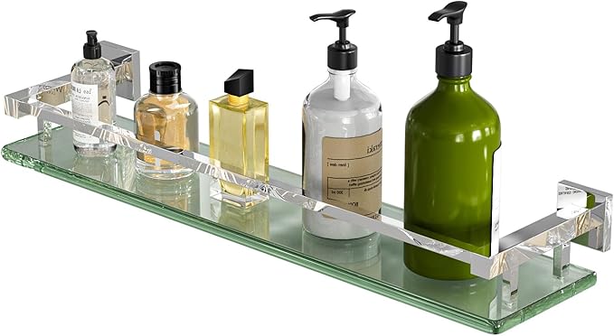 Alise Bathroom Shelves, Polished Chrome Glass Shelf for Bathroom, Modern Floating Shelves, 20 inch