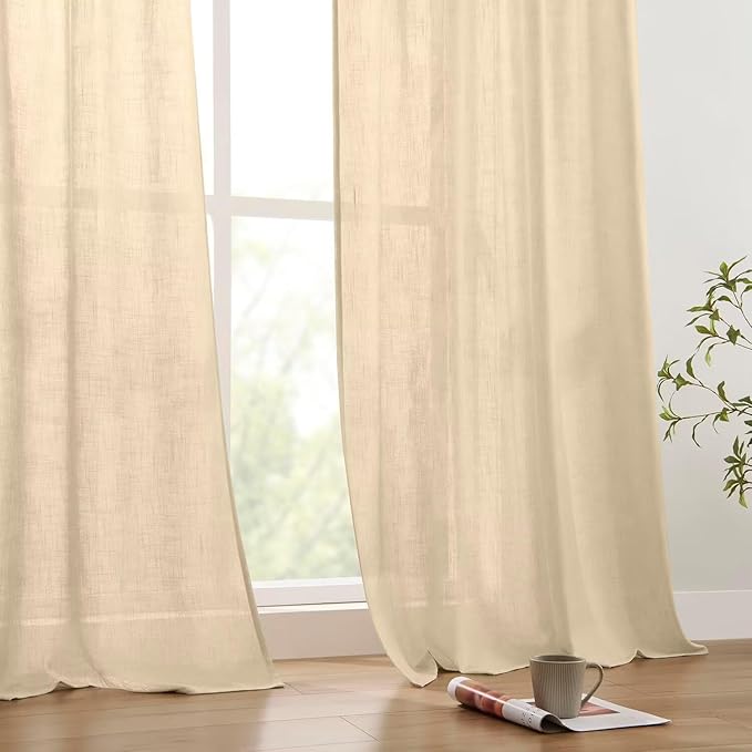 Joydeco Linen Curtains 72 Inch Length 2 Panels Set, Light Filtering Curtains for Bedroom Living Room,Linen Blend Drapes 52 Inches Wide with Back Tab Rod Pockets (W52 x L72 Inch, Natural)